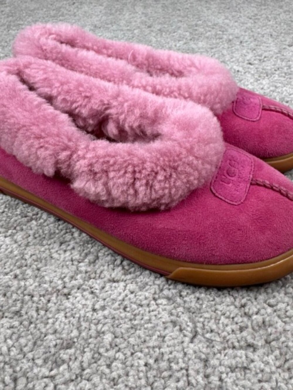 UGG Rylan Pink Suede Sheepskin Moccasin Skimmer Slipper Shoes 1871 Women's 8
